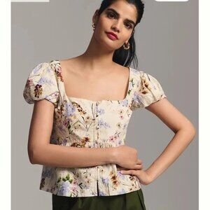 Anthropologie Puff-Sleeve Floral Peplum Top XS